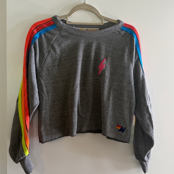 Aviator Nation Tops - Aviator Nation Gray Sweatshirt with Rainbow Stripes Size Medium